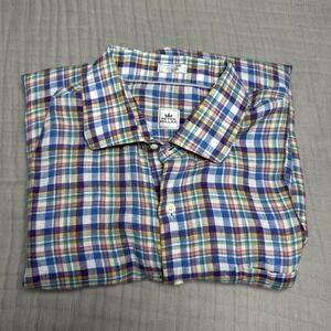 Peter Millar Shirt Mens XL 100% Linen Multi Color Plaid Long Sleeve Button Down